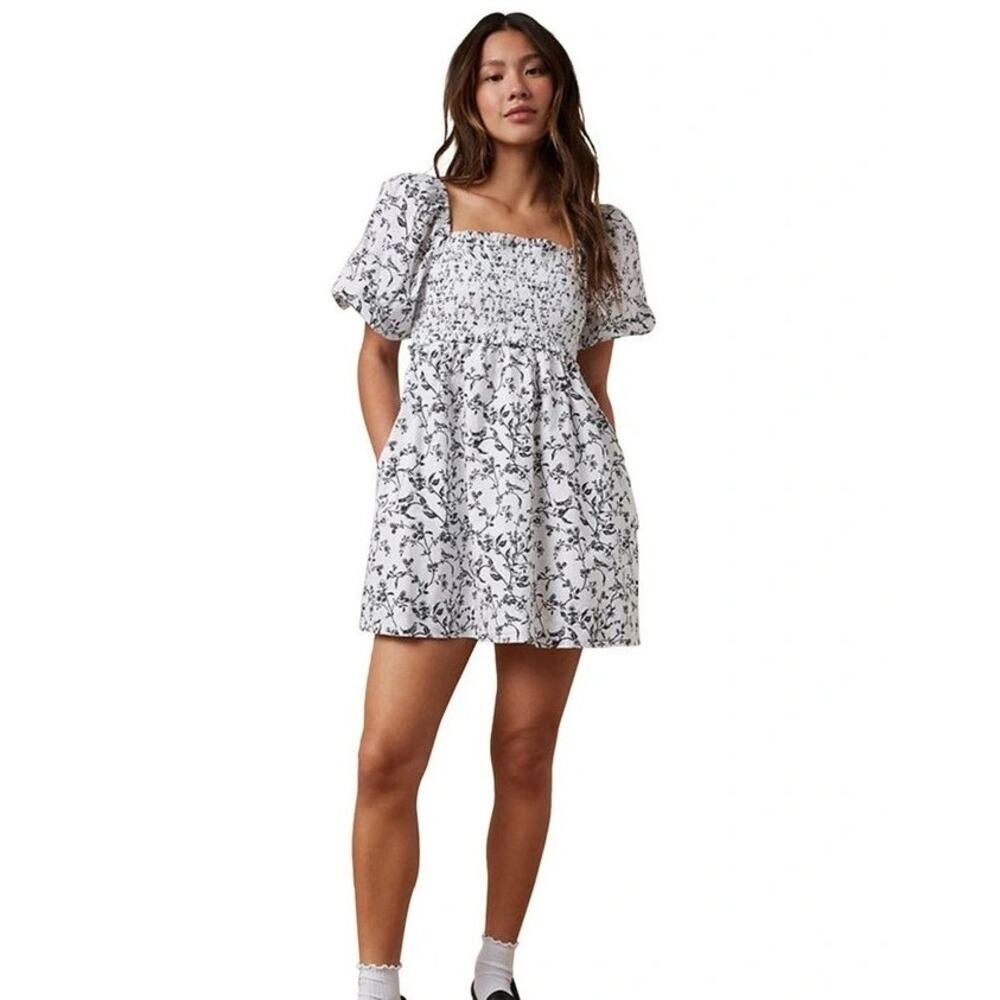 American Eagle Smocked Floral Babydoll Dress Cottagecore Coquette Prairie Small